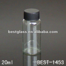 20ml clear/transparent tube glass bottle with black cap